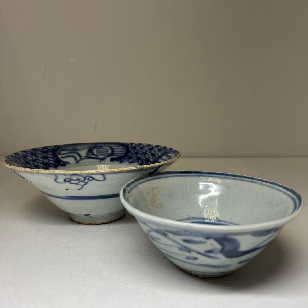 中国古玩　新渡中鉢2客　口径約17/12.7㎝　東Y7-0804①