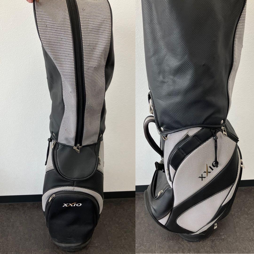 値下！XXIO ダンロップ　キャディバッグ スタンド型　千鳥柄　モノトーン　白黒