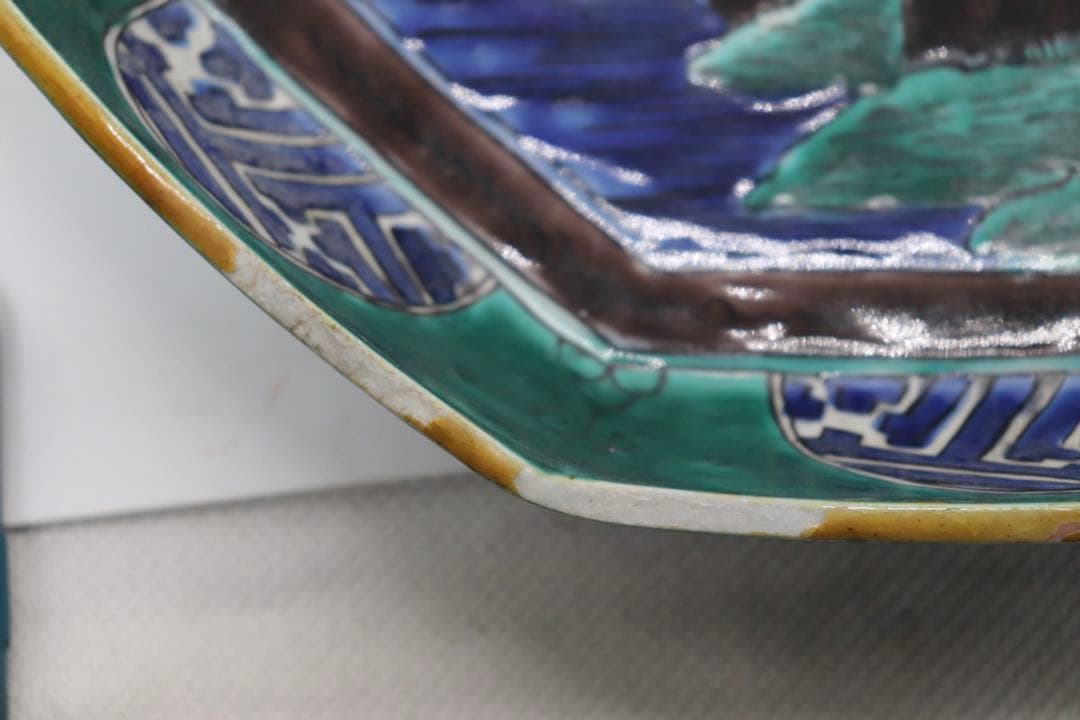 江戸　九谷焼　山水紋角皿　吉田屋　青手　送料込み0612