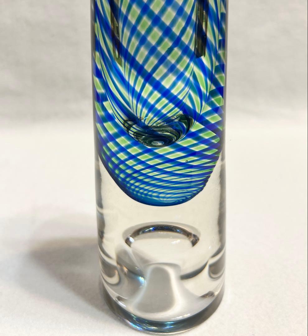 硝子 ガラス 花瓶 ブルー 螺旋 スパイラル 吹きガラス