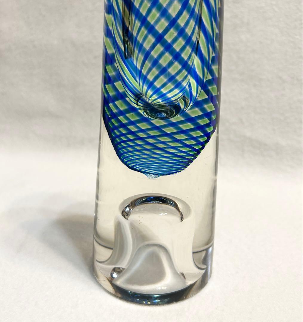 硝子 ガラス 花瓶 ブルー 螺旋 スパイラル 吹きガラス