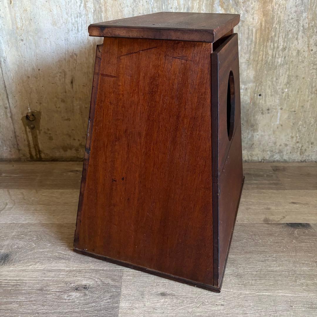 昭和レトロ　ヴィンテージ　木製踏み台　丸穴屑入　古道具　オイルフィニッシュ