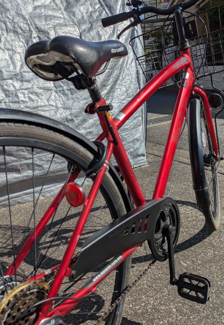 MARUISHIレッド シティサイクル 27インチ 6段変速 バスケット付き