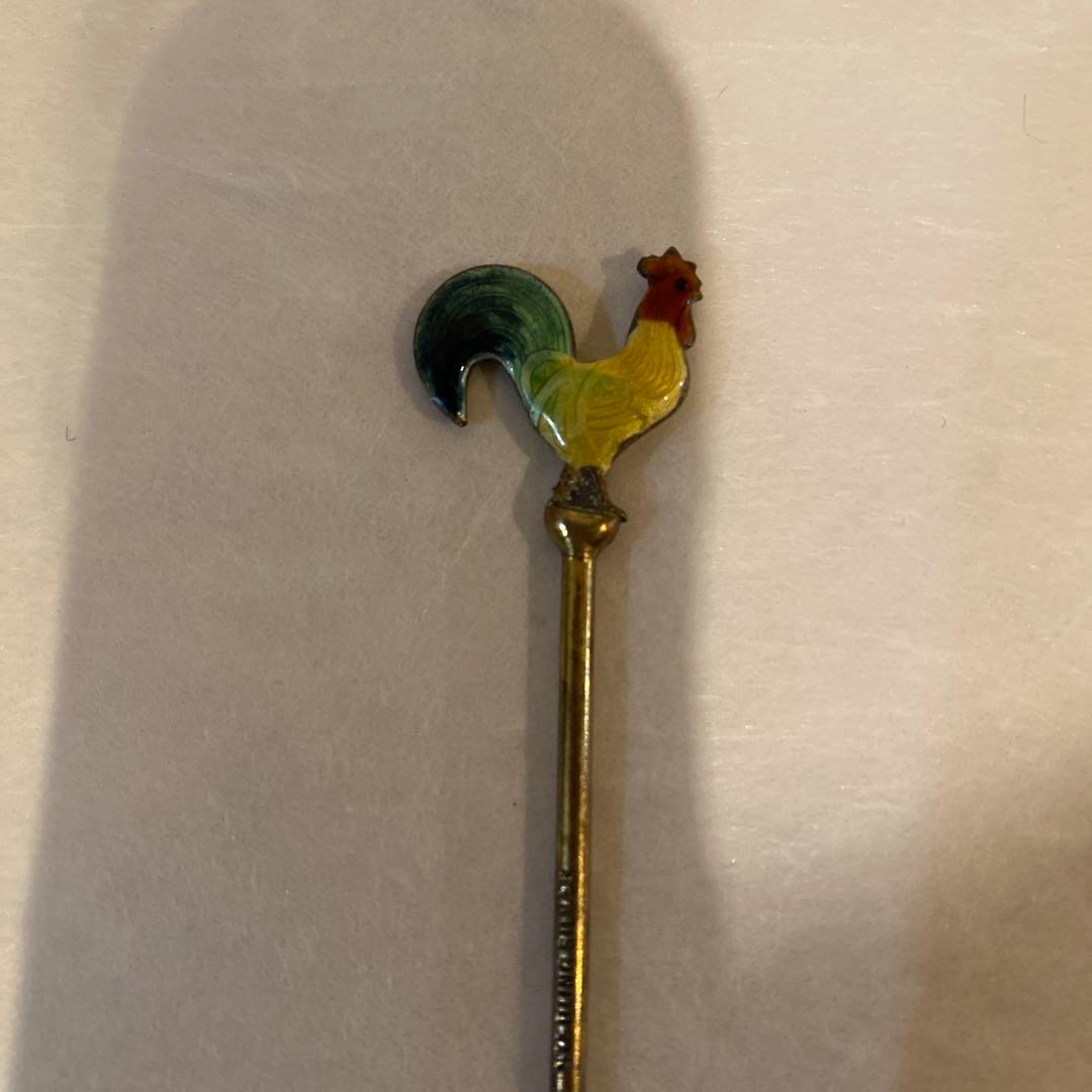 値下げ　スターリングシルバー 七宝焼　エナメル　鶏 フルーツピックオリーブピック