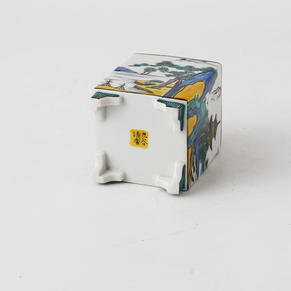 T　九谷焼　清香造　三保松原図　瓢箪　香具　茶道具　茶器　陶器　色絵　共箱