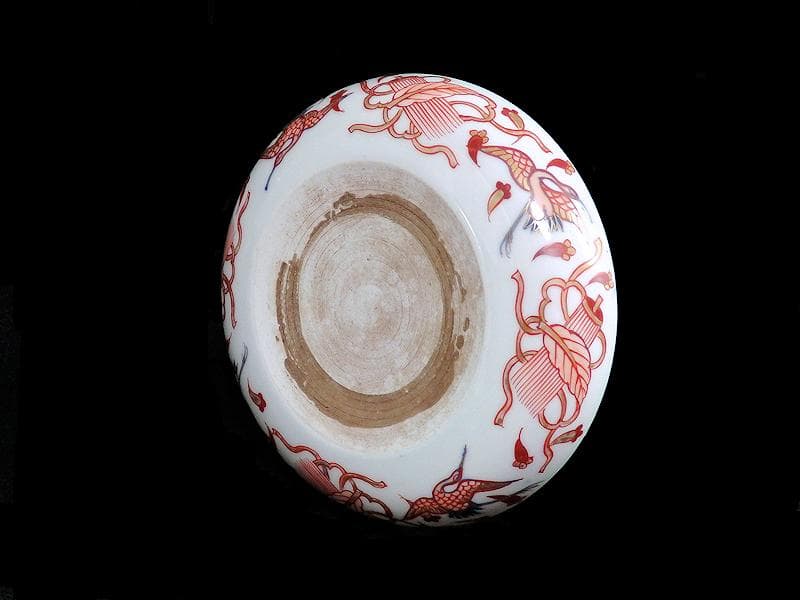 大聖寺伊万里　金襴手　鶴に吉祥紋の図　５寸半皿　041AS-CAl