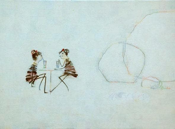 油絵 菅家令子 絵 絵画インテリア額付(青緑＋金色の枠)F4-081714 女子