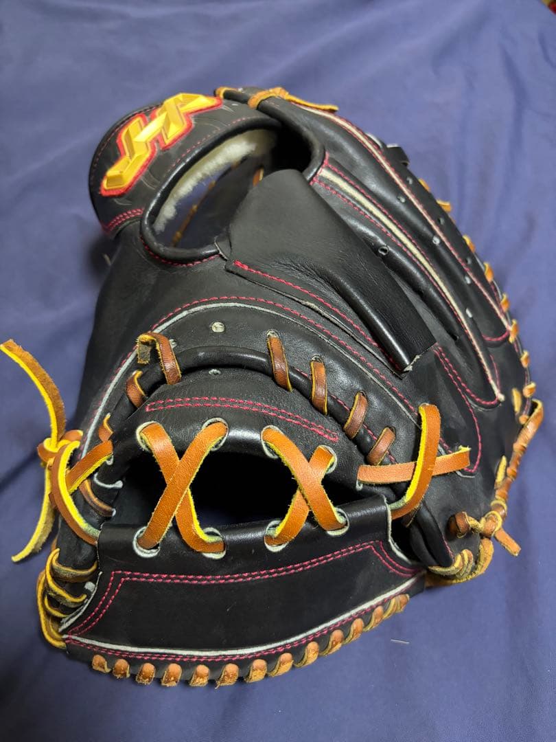 ハタケヤマ 硬式野球グローブ 黒/赤/オレンジ