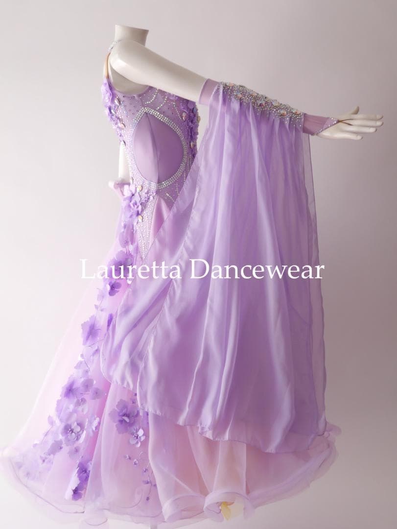 新品未使用 新作社交ダンスドレス スタンダード Ｍ 高級仕様 ラベンダー モダン