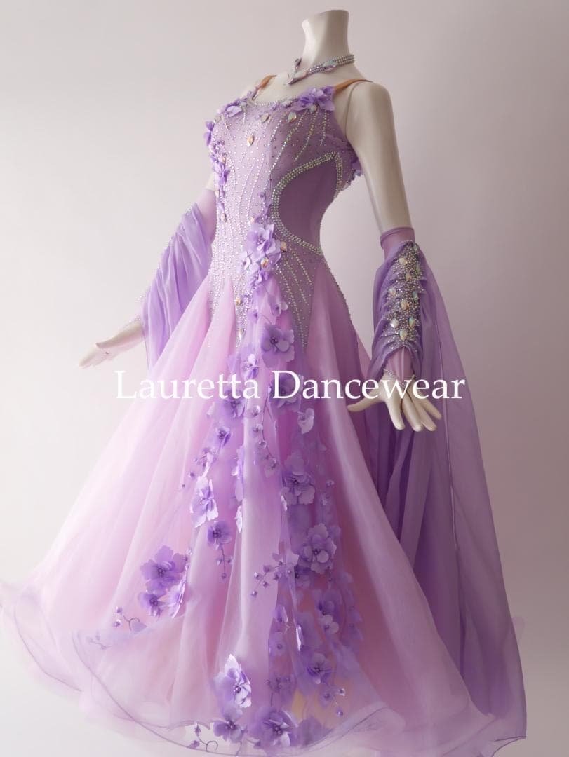 新品未使用 新作社交ダンスドレス スタンダード Ｍ 高級仕様 ラベンダー モダン