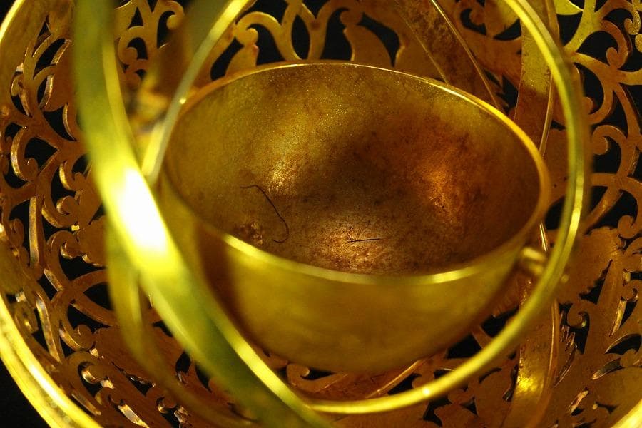 香道具 鍍金 纏枝蓮花 鳳紋透かし 吊り香炉 球香炉 唐物(K-YC347-2)