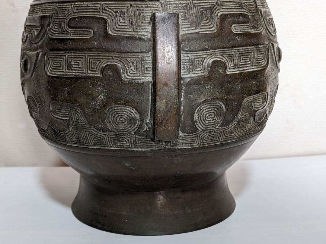 ⭐️唐金 饕餮文龍双耳瓶 明治時代 茶道具 花活け 華道 花生花器 青銅 骨董品