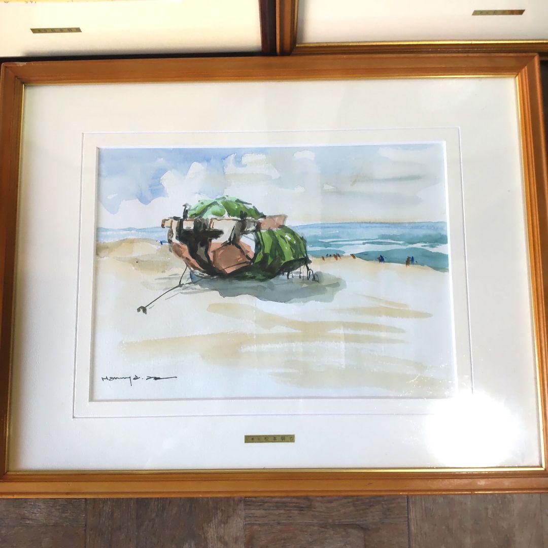 saki様５点直筆サイン入り■松本明也■絵画リトグラフ風景画海碧い空水彩画夏