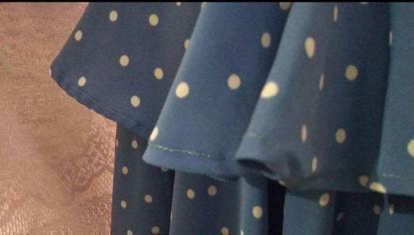 色注意：ハンドメイド スモーキーブルーに 白のドット 使い回しの効く ツーピース