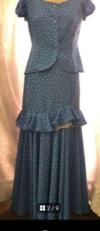 色注意：ハンドメイド スモーキーブルーに 白のドット 使い回しの効く ツーピース