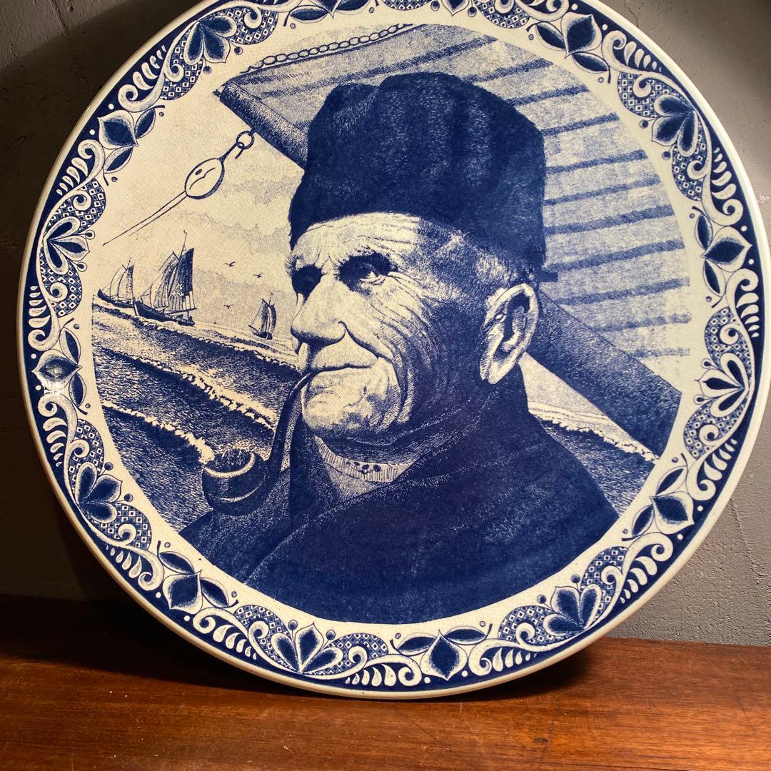 オランダ デルフト焼き 39.5cm壁掛け飾り皿 ヴィンテージ アート