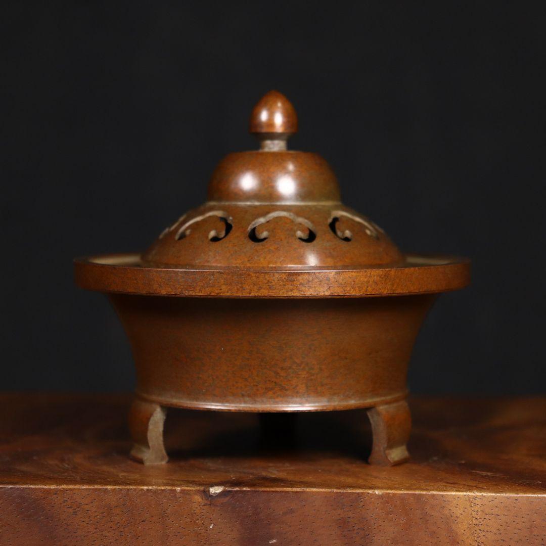 銅器 蘇工 如意三足香炉 宣徳炉線香盤 禅意茶道香炉 装飾品 工芸品 置物