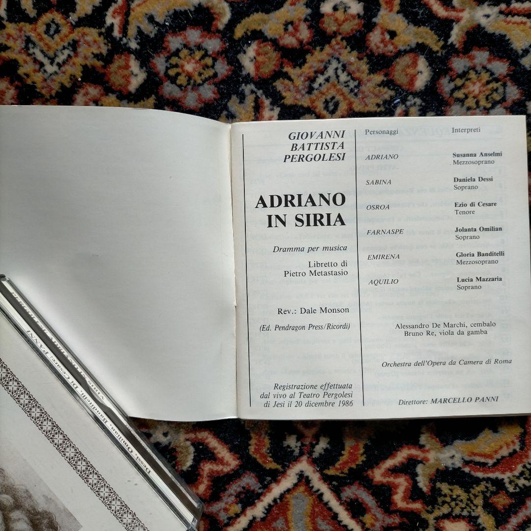ペルゴレージ 歌劇 シリアのアドリア－ノ全幕 パンニ ロ－マオペラオ－ケストラ