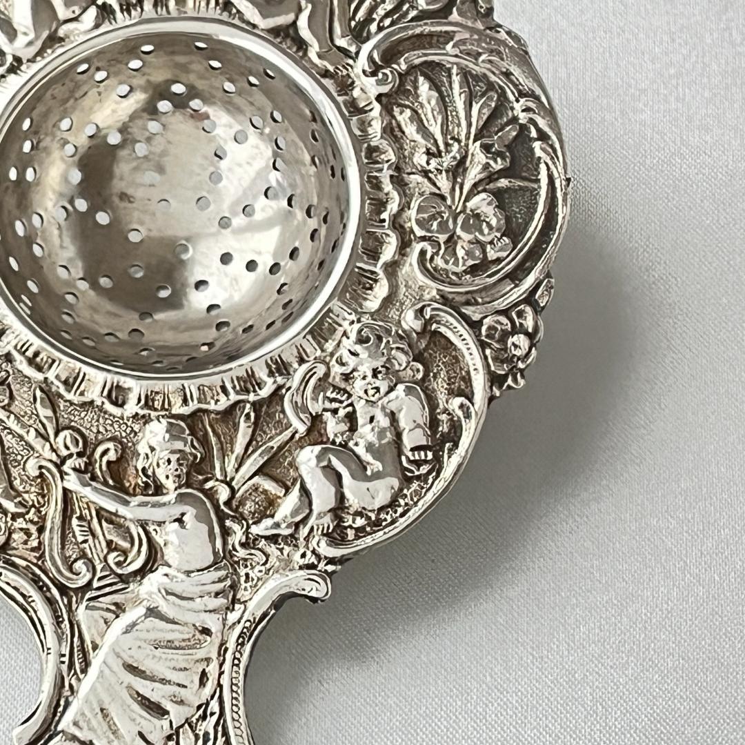 【ドイツ】 天使とチェラブのティーストレナー【純銀】11cm 42g