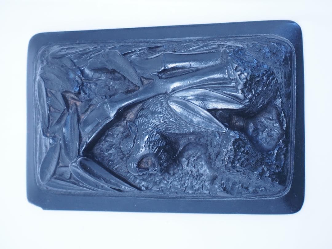 藍浦烏石有蓋長方竹虎硯　すずり　硯　朝鮮産