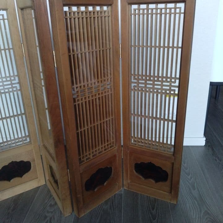 ガラス入り格子ミニ屏風 ついたて 昭和レトロ