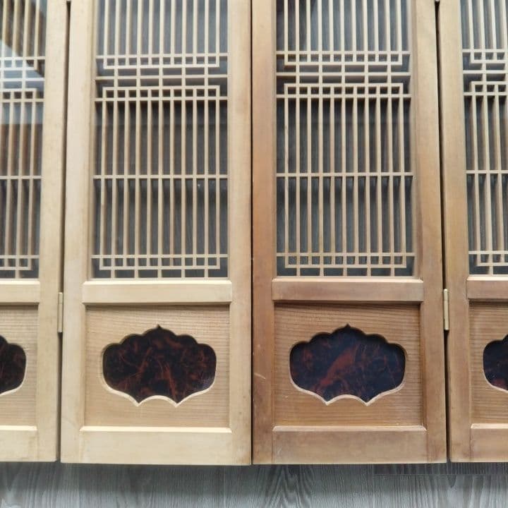 ガラス入り格子ミニ屏風 ついたて 昭和レトロ