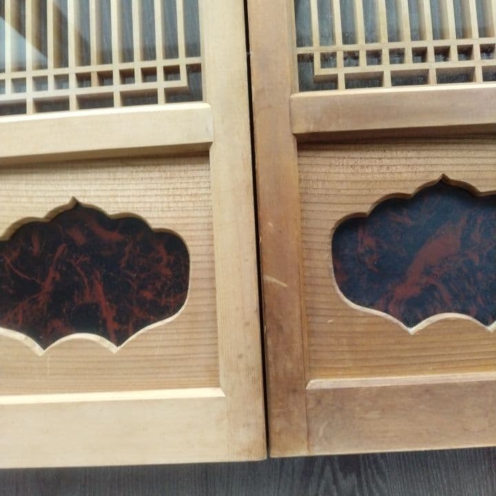 ガラス入り格子ミニ屏風 ついたて 昭和レトロ