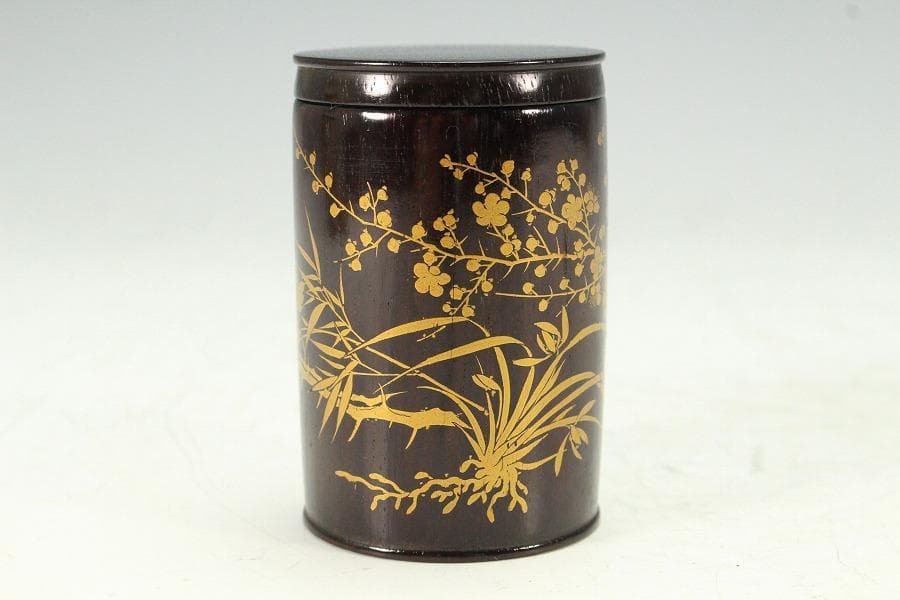 茶道具 紫檀 草花蒔絵 茶入 美品(K-BB517)