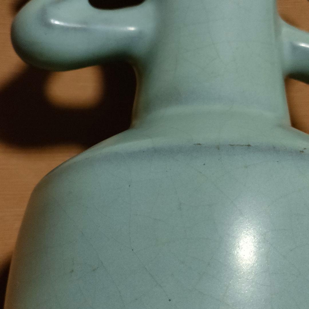 Q*t様 中国美術　月白釉　時代物　アンティーク　双耳花入　花瓶　仿汝窯　清朝