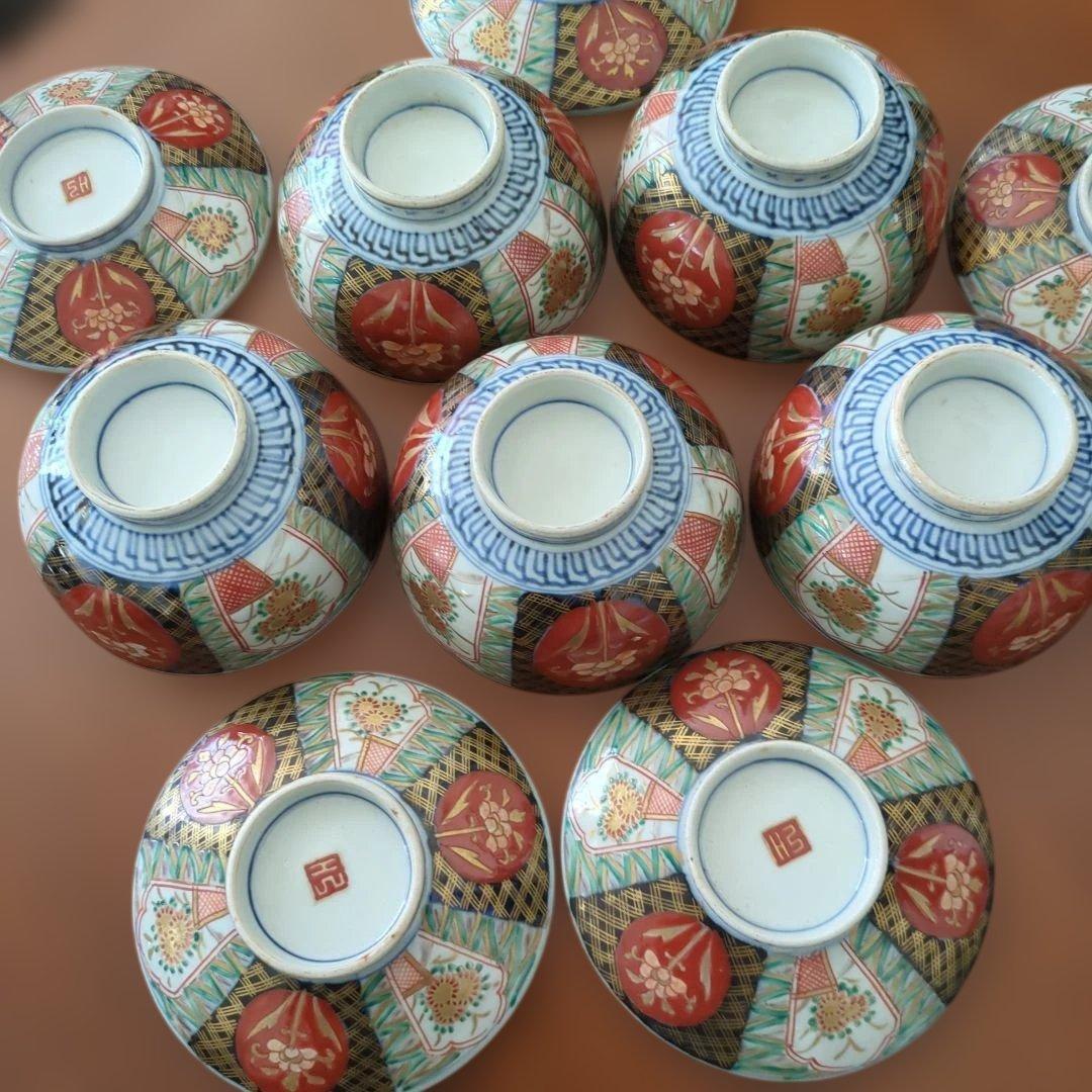 骨董　伊万里　蓋付き　お茶碗　碗　色絵　錦手　アンティーク　5つ〜