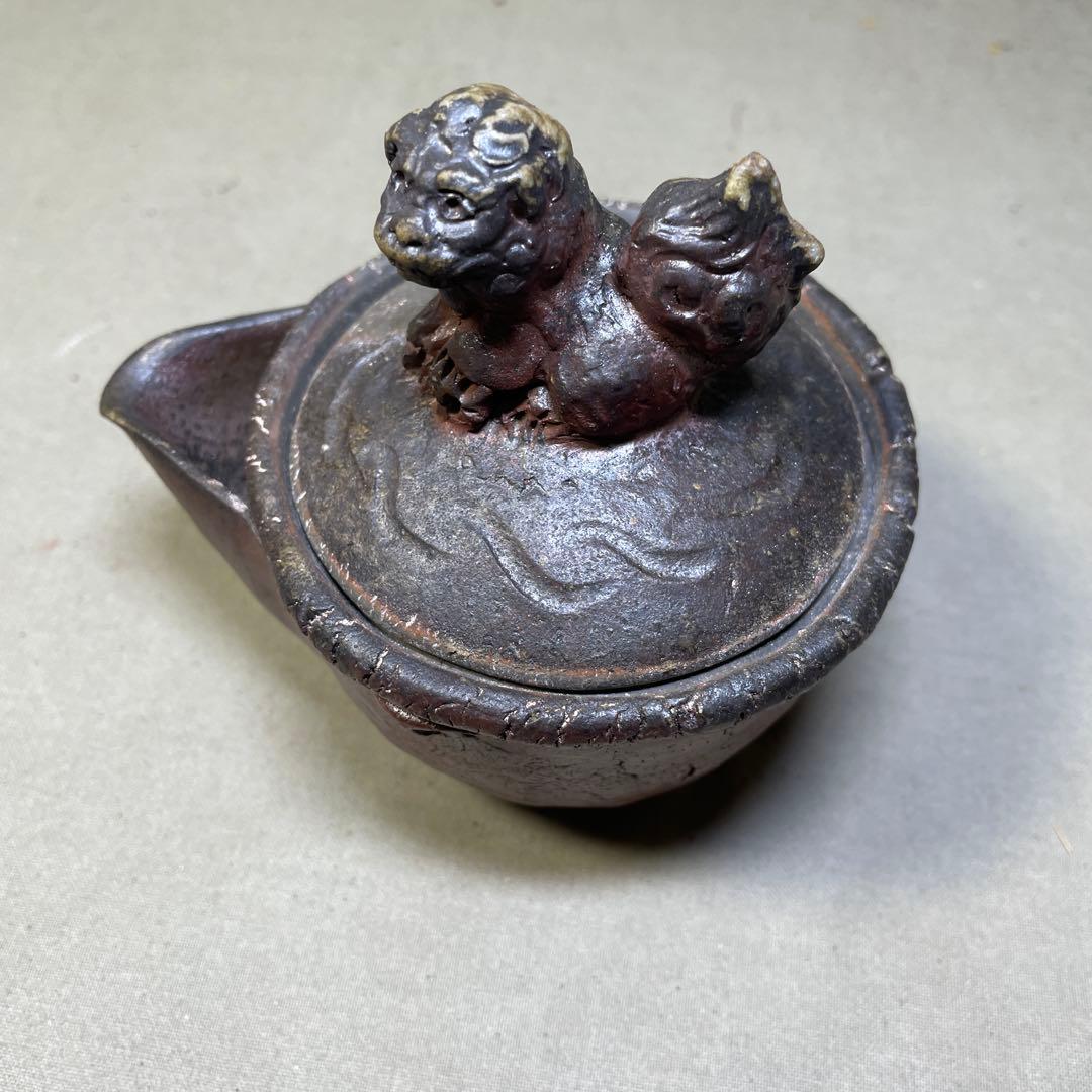 ト*ン様 備前焼　備前手造り龍宝瓶　獅子宝瓶 在銘 ２点セット 煎茶器 急須 煎