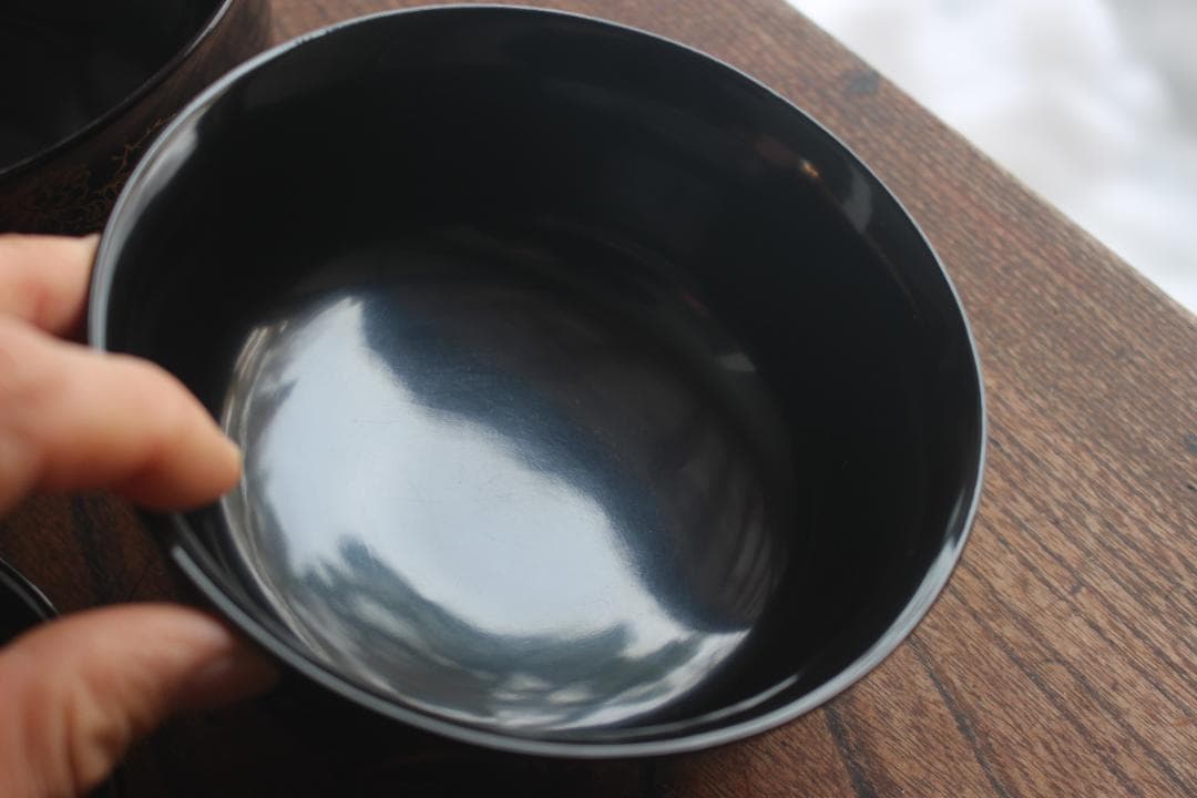 時代逸品！端正な時代黒漆に極上菊蘭蒔絵の映える四つ椀（検懐石道具蒔絵椀茶道具