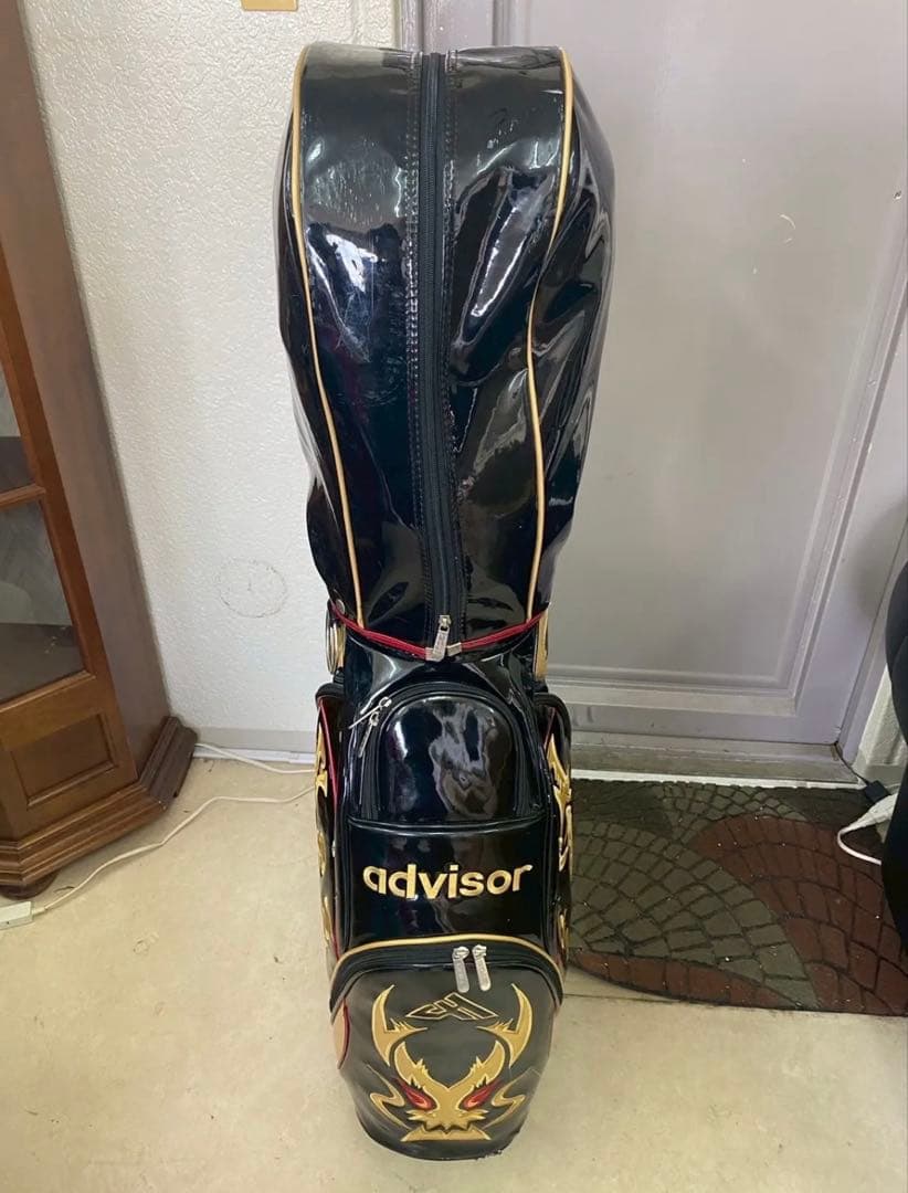 advisor ロゴ入 龍デザイン エナメルキャディバッグ 黒金 中古
