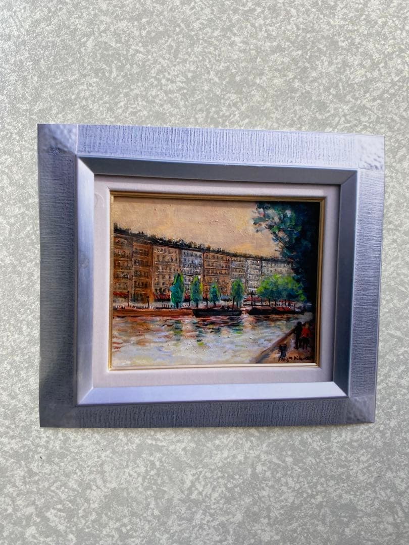 菊地正則　絵画　パリ　景色　「セーヌ河畔」F3 油彩画　油絵　美品　額付きアート