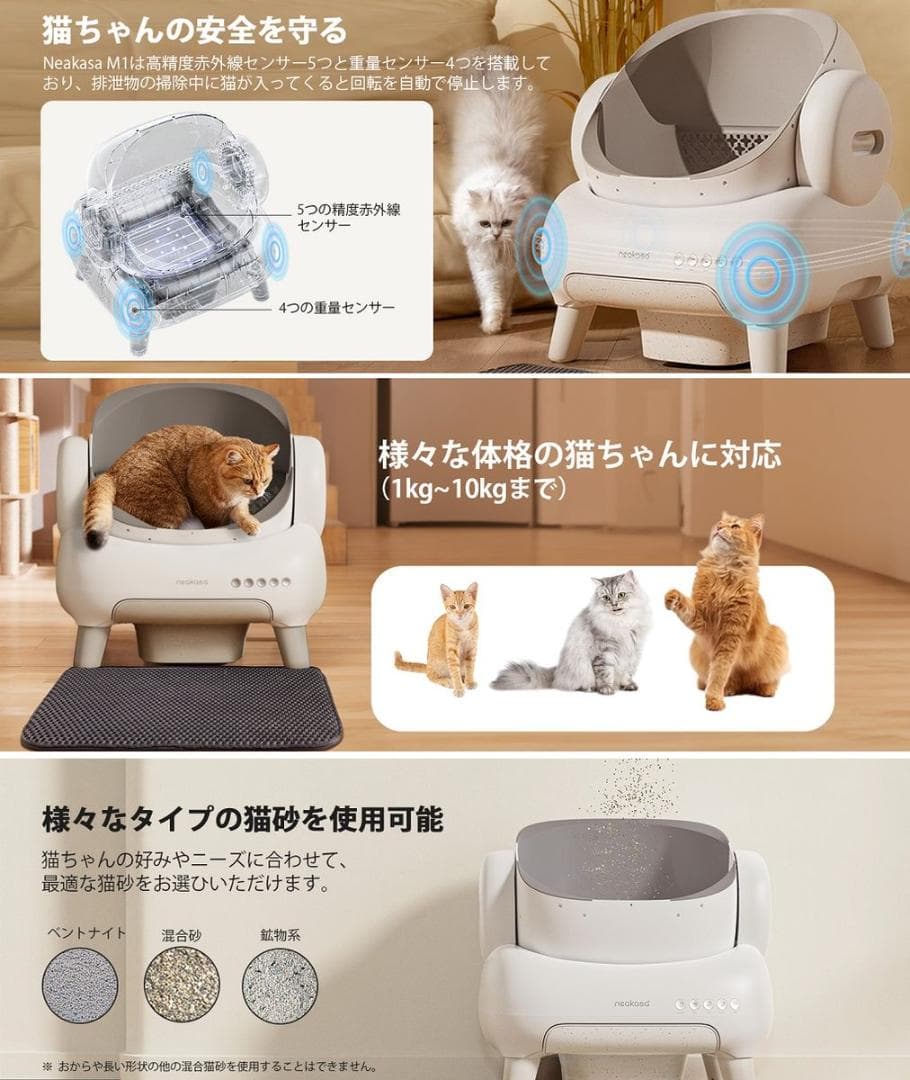 の*ん様 Neakasa M1 PLUS 全自動猫トイレ 開放式広々設計 完全密