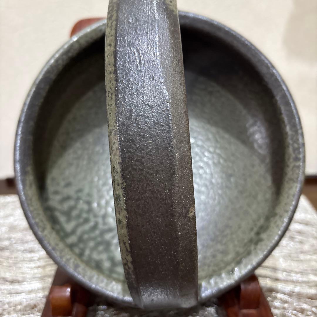 作家手作り陶器持ち手付きダークグレー