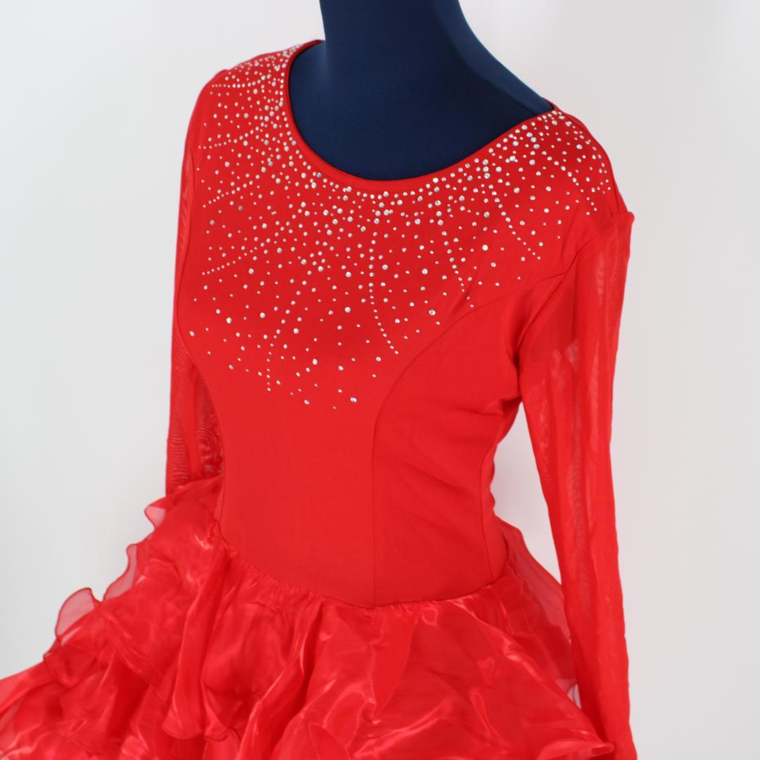 【美品社交ダンス衣装】ワンピース ドレス ラテン 赤 primaboutique