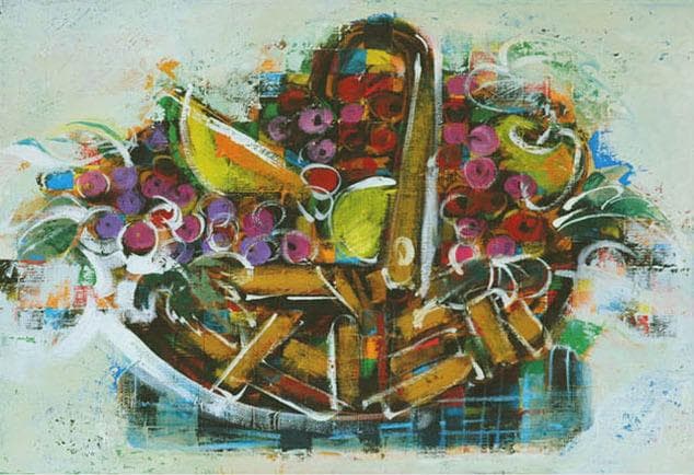 油絵 菅家令子 絵 絵画インテリア額付(白)uF6-061403 静物 フルーツ