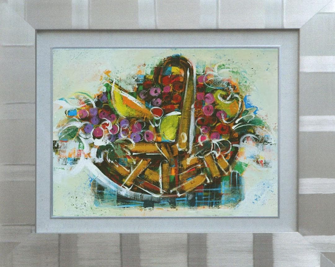 油絵 菅家令子 絵 絵画インテリア額付(白)uF6-061403 静物 フルーツ