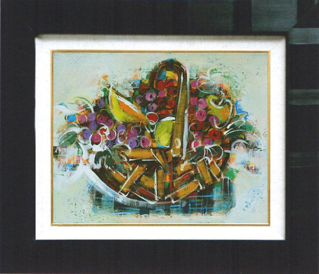 油絵 菅家令子 絵 絵画インテリア額付(白)uF6-061403 静物 フルーツ