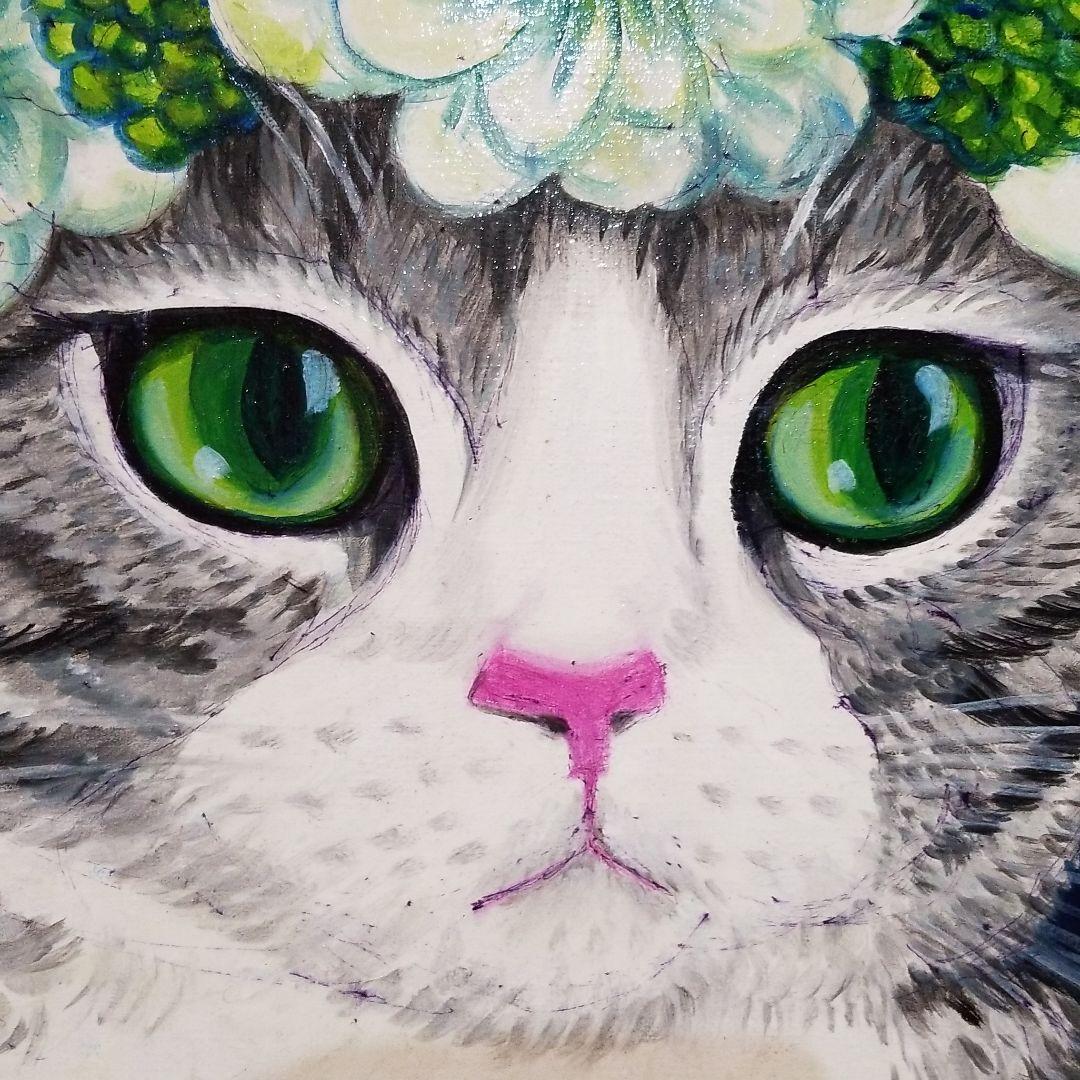 油絵　専用品　頭に花をのせた猫 3