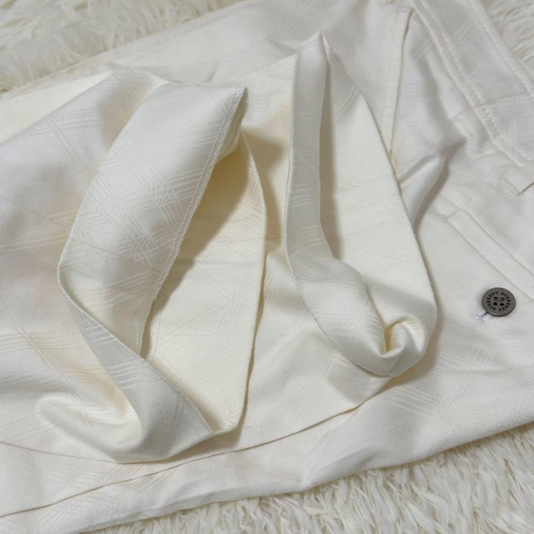 バーバリーロンドン 34 白 ボトムス 格子柄 チェック センタープリーツ