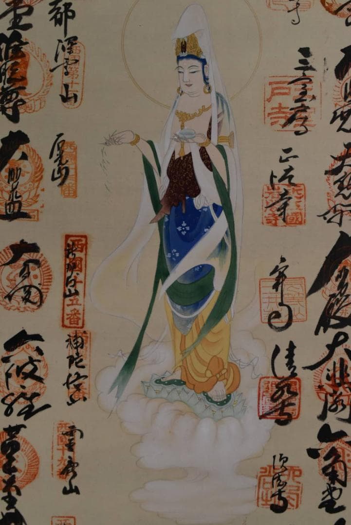 西国三十三ヶ所/西国三十三箇所霊場集印肉筆掛軸/御朱印/掛軸☆宝船☆AB-390