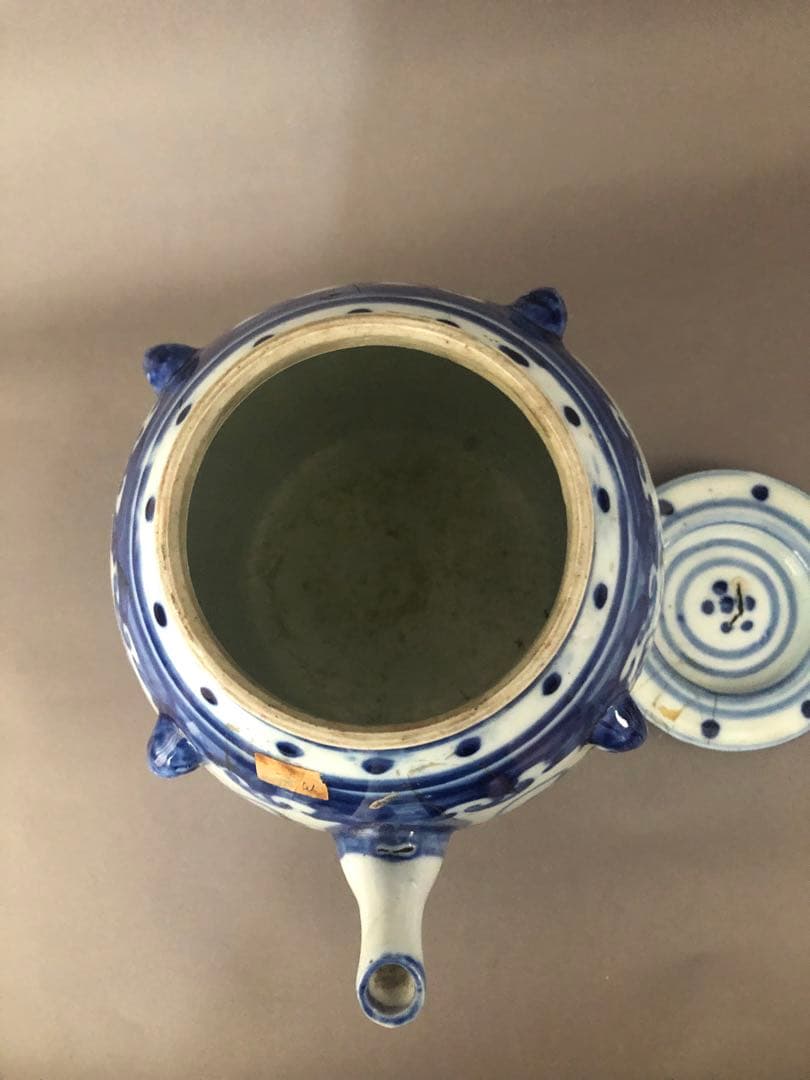 中国骨董　古美術　青花四耳水差し、花瓶