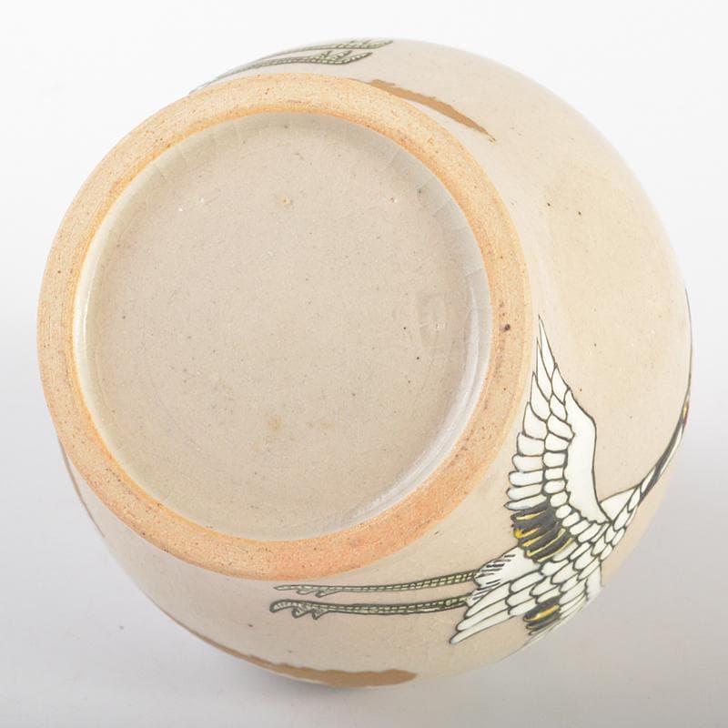 茶道具　萬古焼　山本太仙作　飛鶴盛絵　茶心壷　茶入　共箱　V　R6626