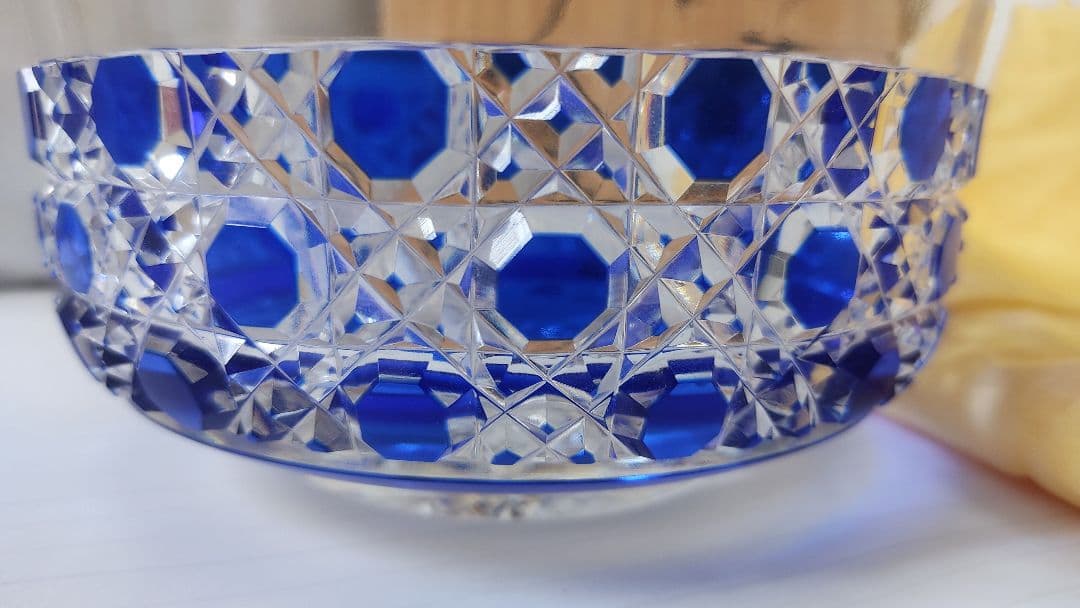 超希少品☆薩摩切子 八角籠目文 洗鉢 中皿 （切子、江戸切子）