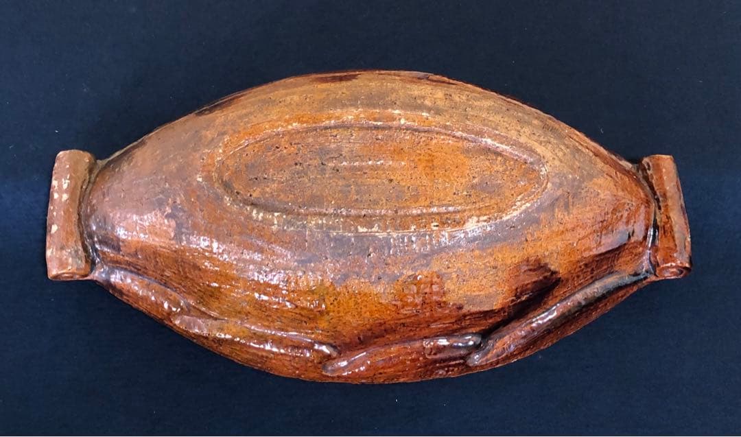 割引❗️《R》大樋焼 飴釉 舟形 花器 花入 水盤 木箱　251014い2