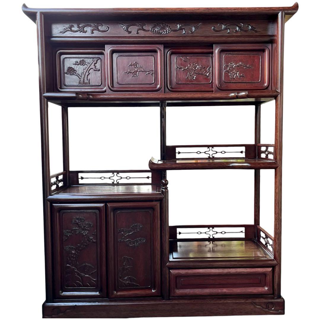 茶箪笥、飾り棚、茶棚、紫檀黒檀、アンティーク、レトロ、和風サイドボード、和食器棚