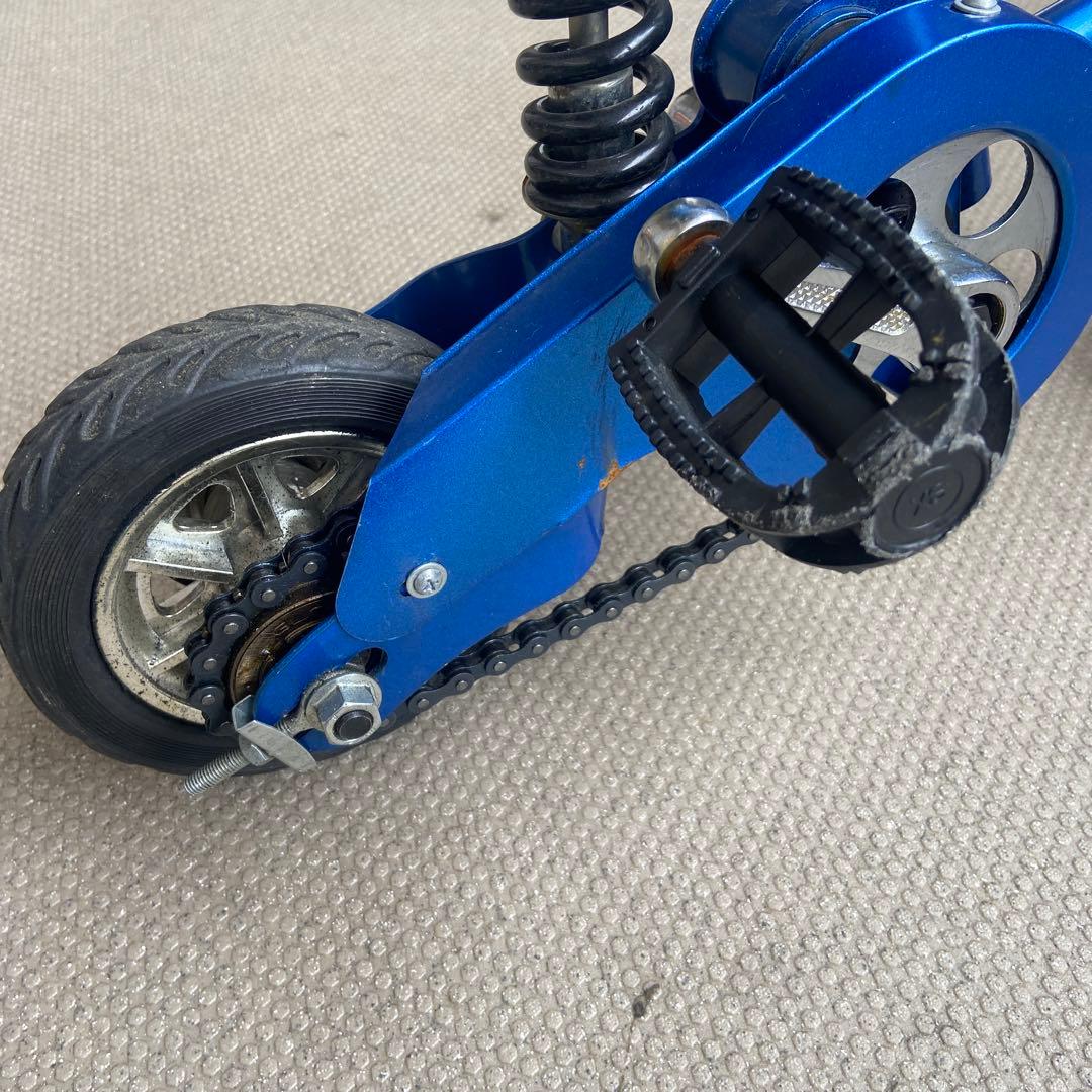 豆チャリ　青色ミニバイク 前後サスペンション付き　さ　自転車　ミニ