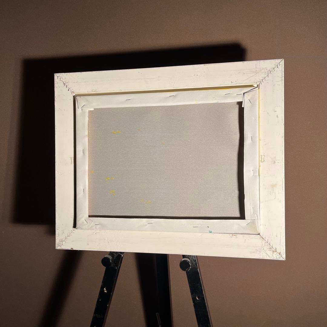 手書き油絵 湖と渡り鳥 額付き インテリア 油彩画